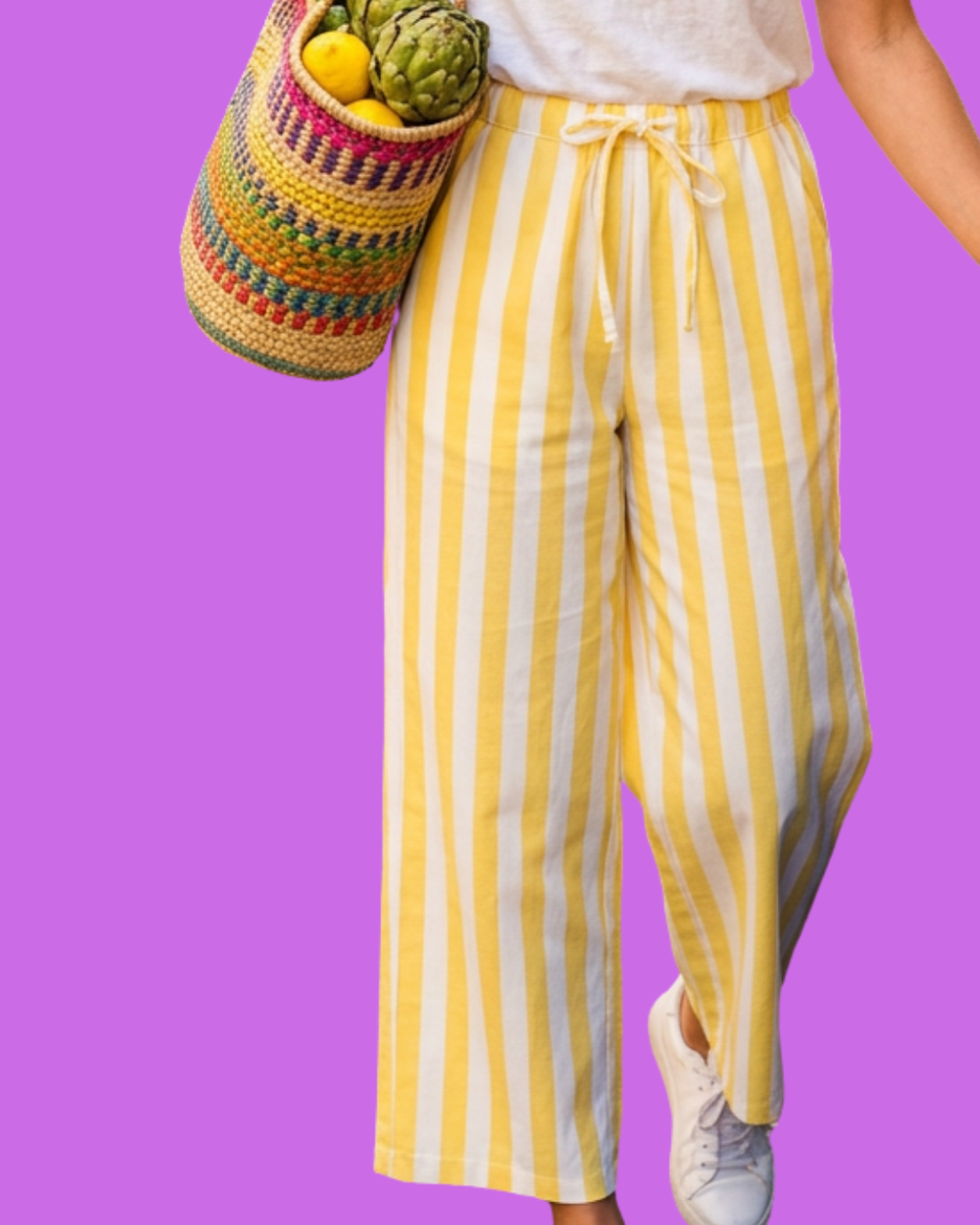 Pantalon en denim rayé jaune et blanc