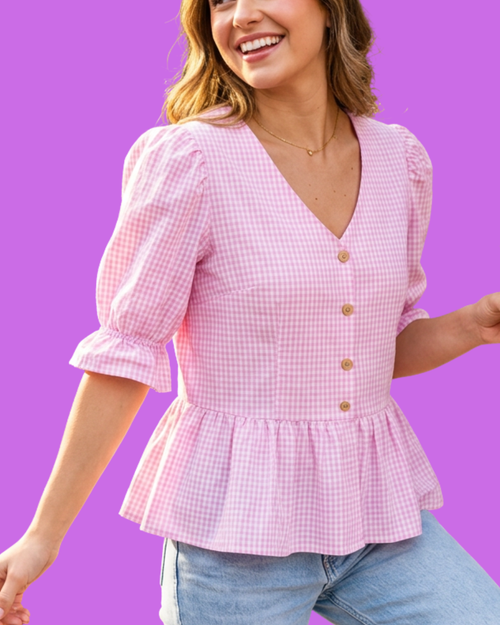 Blouse vichy rose péplum