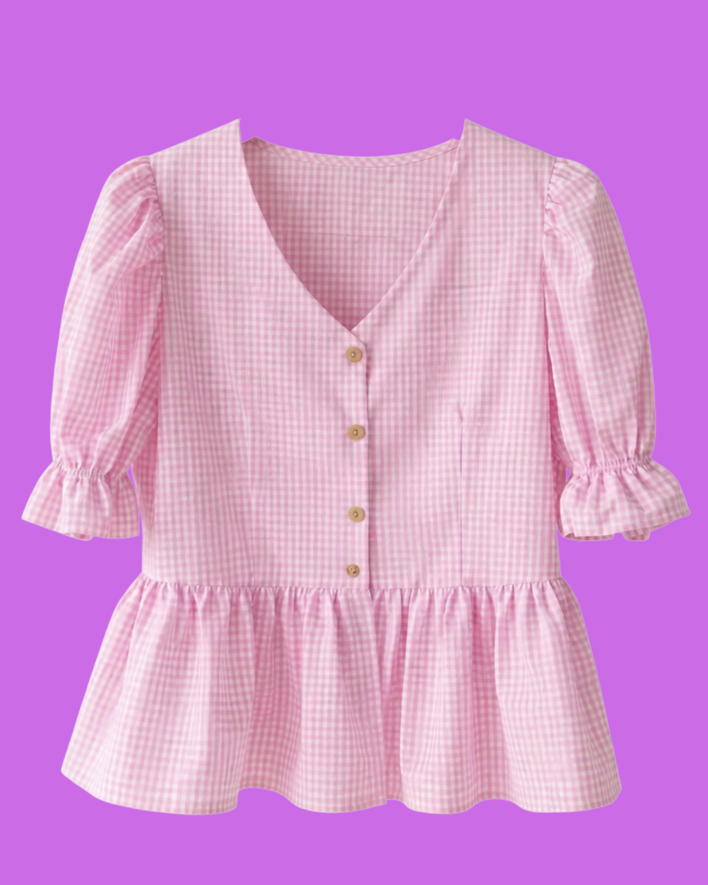 Blouse vichy rose péplum