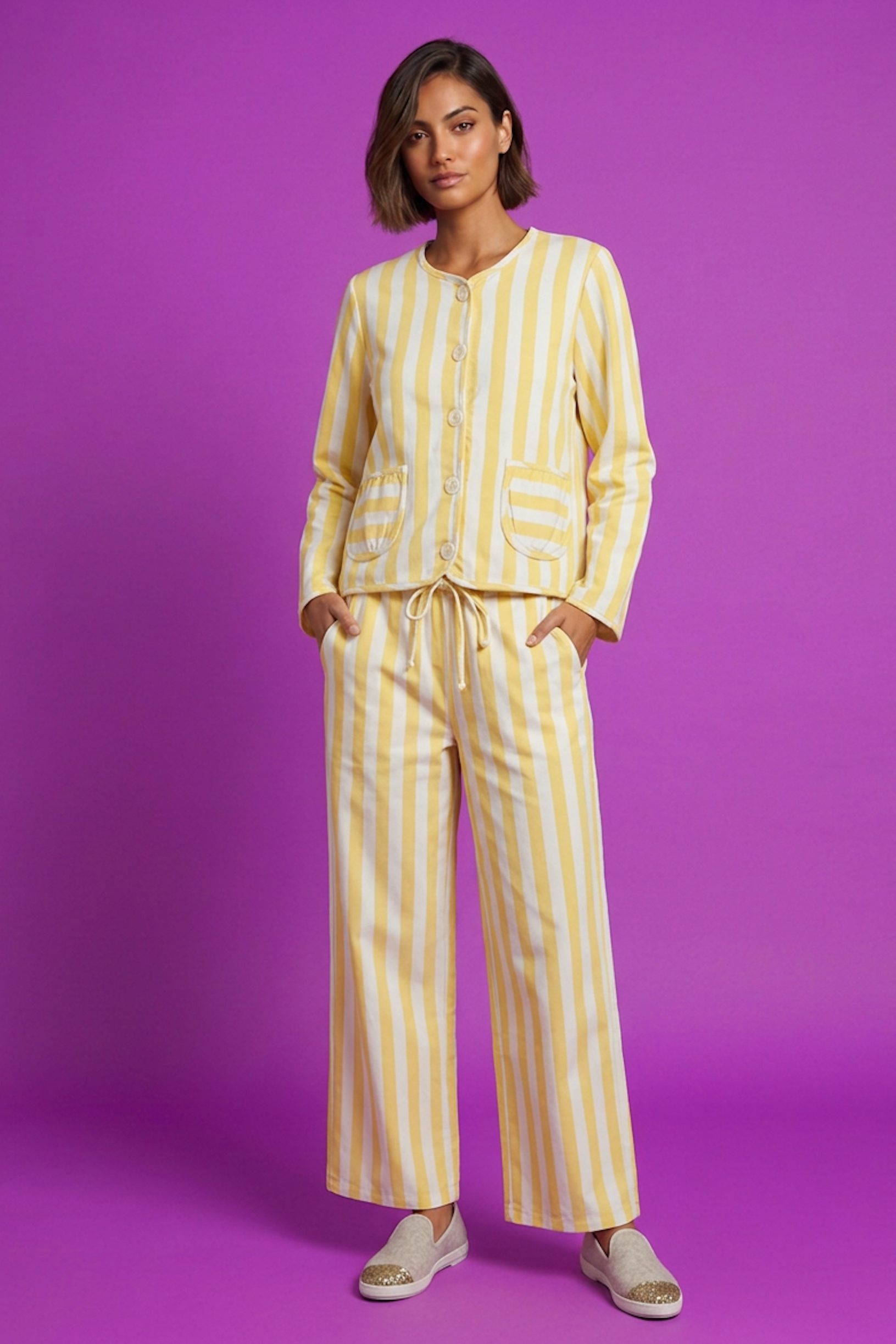 Veste rayée jaune et blanc en coton bio - Poudre Organic