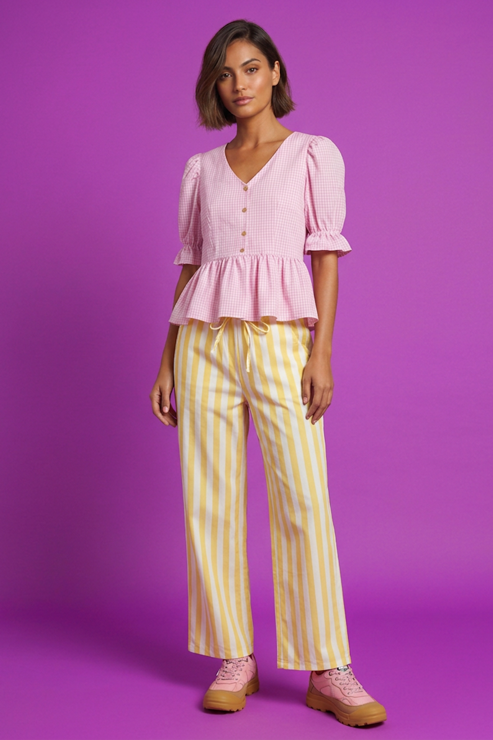 Blouse vichy rose en coton bio - Ana Noya Garcia