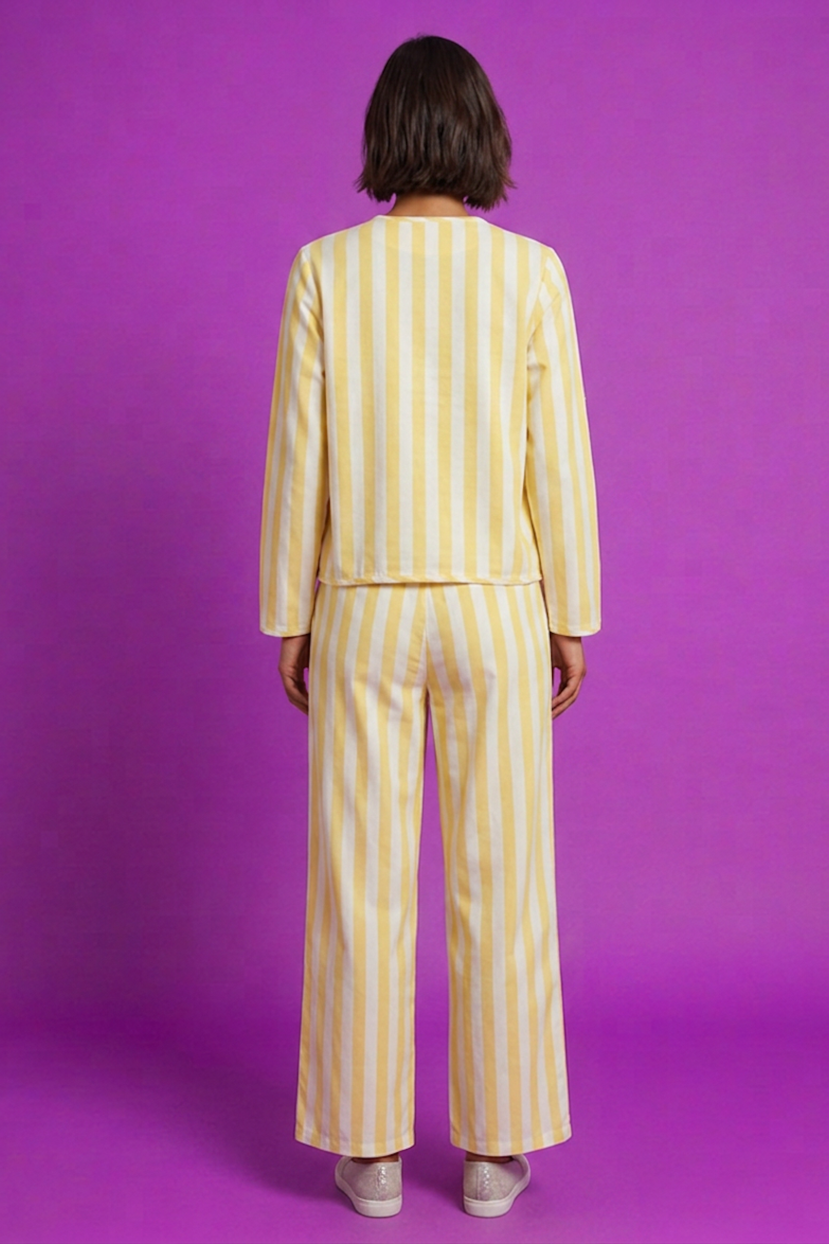 Veste rayée jaune et blanc en coton bio - Poudre Organic