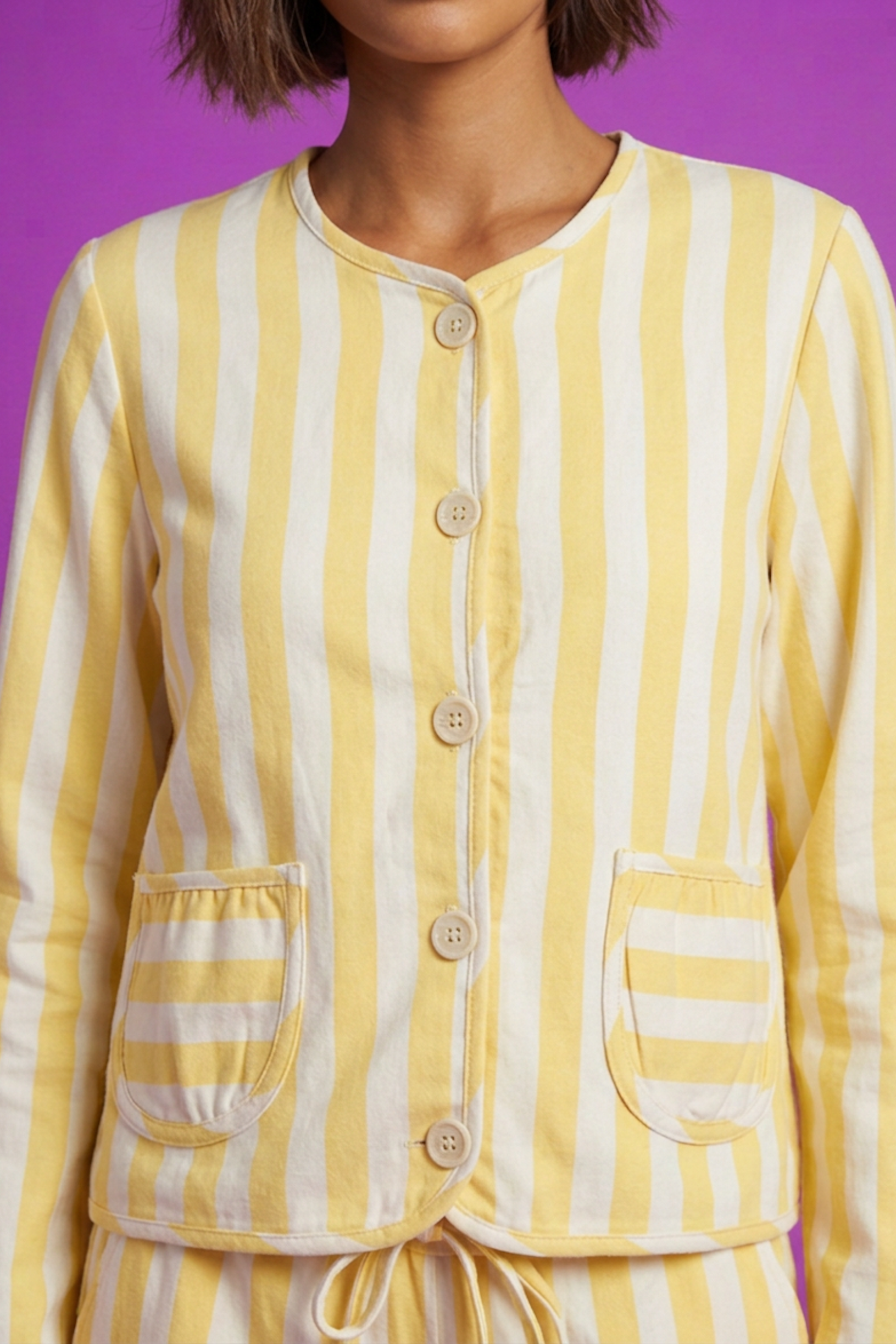 Veste rayée jaune et blanc en coton bio - Poudre Organic
