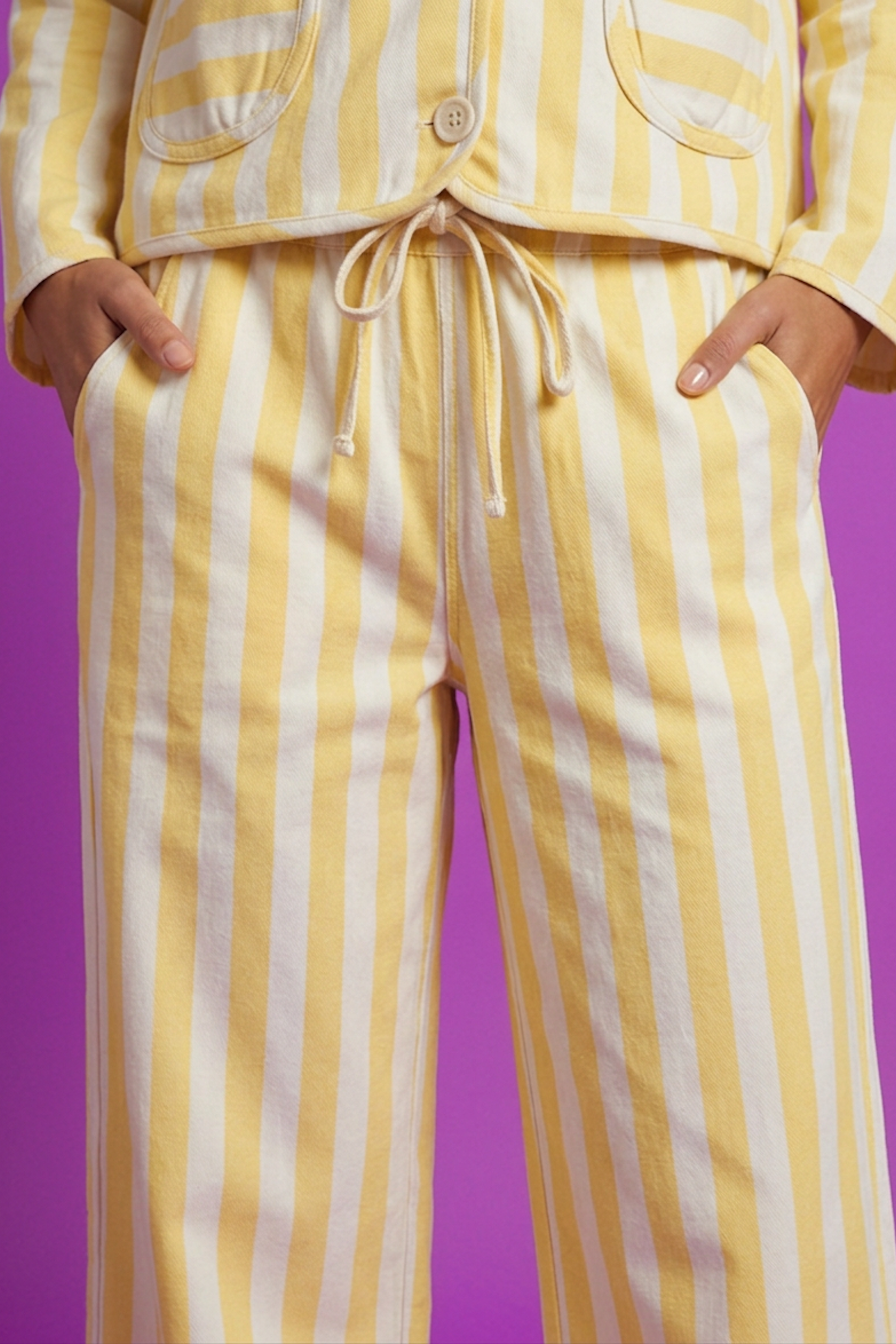 Pantalon rayé jaune et blanc en coton bio - Poudre Organic