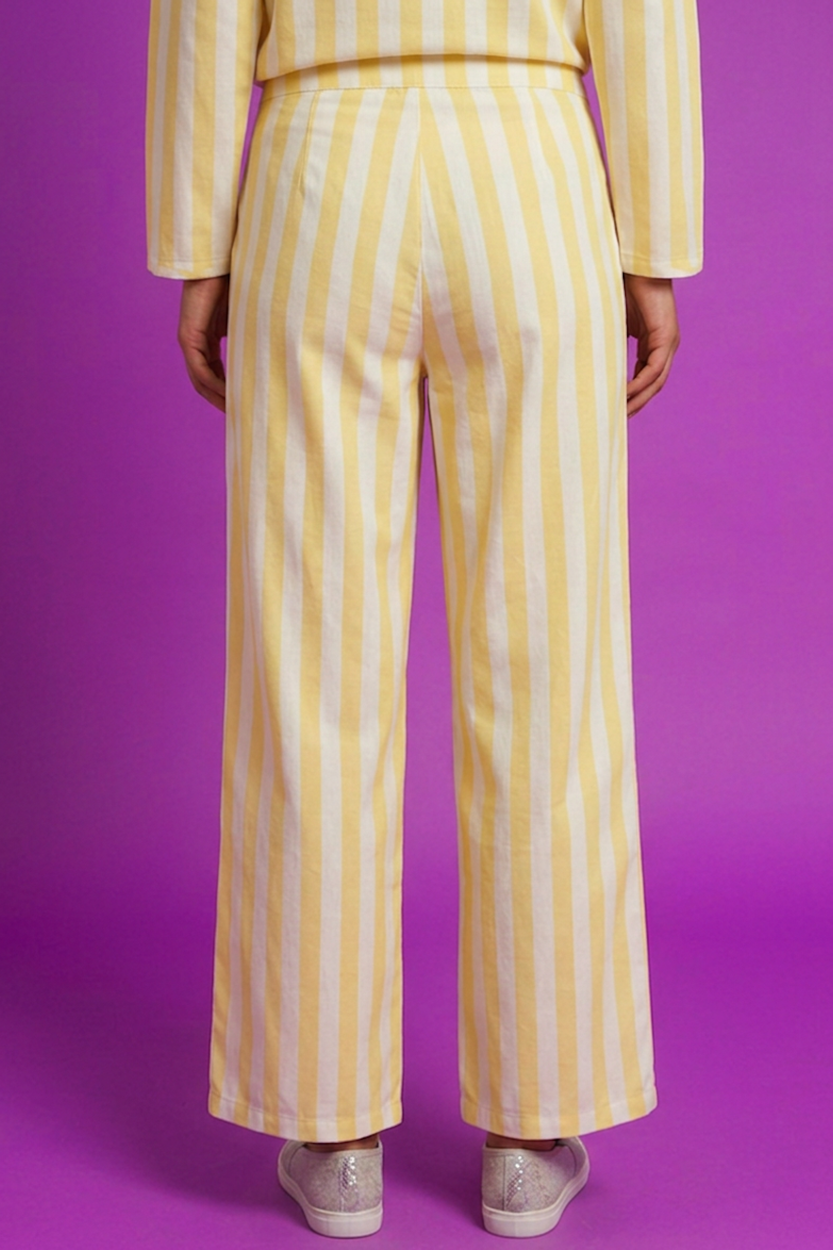 Pantalon rayé jaune et blanc en coton bio - Poudre Organic